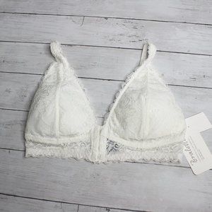 Rene Rofe Women's Off White Lace Bra Size L Padded Wire Free Front Hook